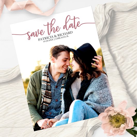 Elegante Kalligrafie Wedding Save the Date Foto Postkarte