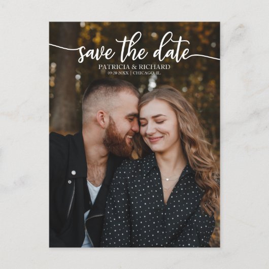 Elegante Kalligrafie Wedding Save the Date Foto Postkarte (Vorderseite)