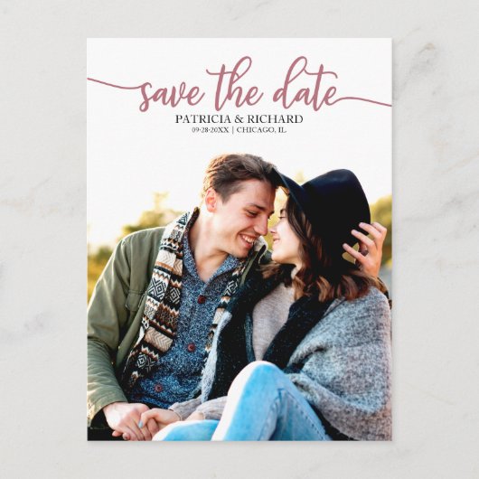 Elegante Kalligrafie Wedding Save the Date Foto Postkarte (Vorderseite)
