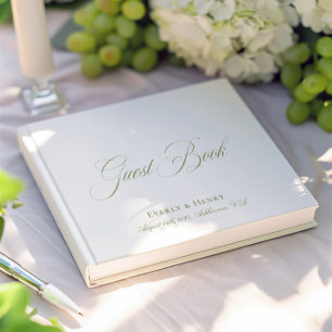 Elegante Kalligrafie Weiße und Salbei-grüne Hochze Gästebuch