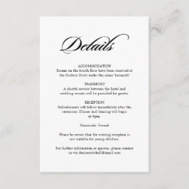 Elegante Kalligrafie White Wedding Details Begleitkarte