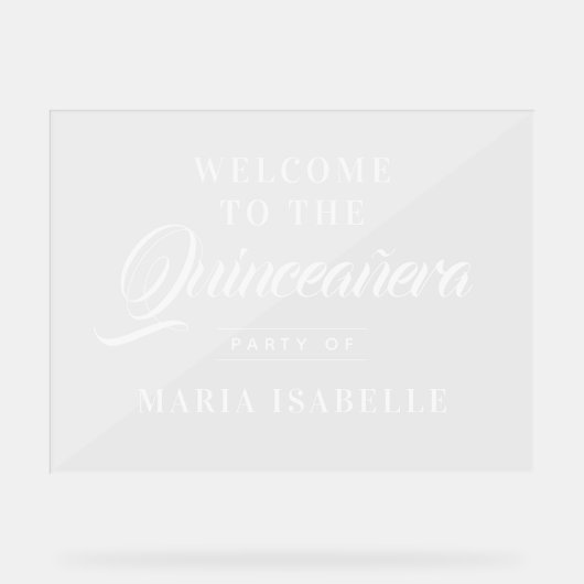 Elegante Kalligrafie Willkommen Quinceanera Party- Acrylschild (Vorderseite)