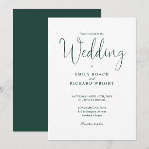 Elegante Kalligrafieschrift Smaragdgrüne Hochzeit Einladung