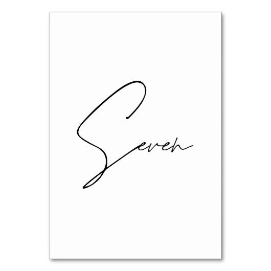 Elegante kalligrafische Hochzeitstil-Tischnummer 7 Tischnummer (Rückseite)