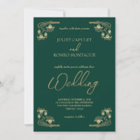 Elegante Kalligraphie & ArtDeco Gold & grüne Hochz