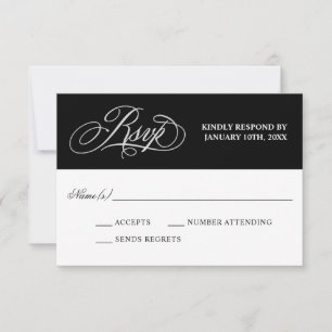 Elegante Kalligraphie auf Black Wedding RSVP