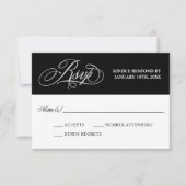 Elegante Kalligraphie auf Black Wedding RSVP (Vorderseite)
