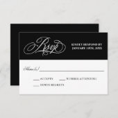 Elegante Kalligraphie auf Black Wedding RSVP (Vorne/Hinten)
