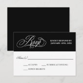 Elegante Kalligraphie auf Black Wedding RSVP Karte (Vorne/Hinten)