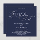 Elegante Kalligraphie auf Navy Blue "The Wedding o Einladung (Vorne/Hinten)