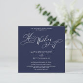 Elegante Kalligraphie auf Navy Blue "The Wedding o Einladung (Stehend Vorderseite)