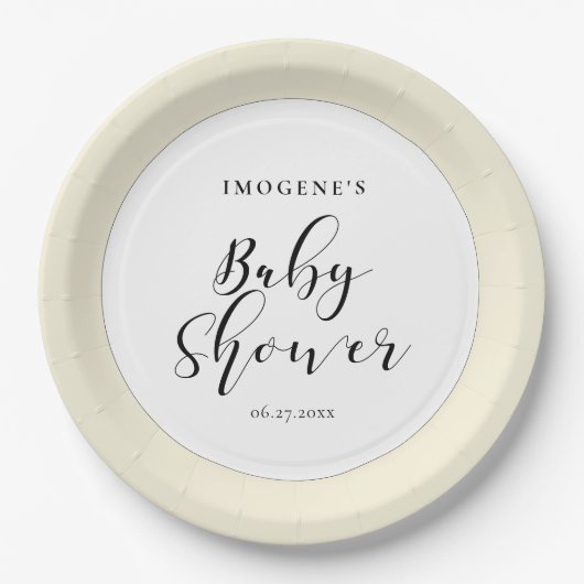 Elegante Kalligraphie Babydusche Pappteller (Vorderseite)
