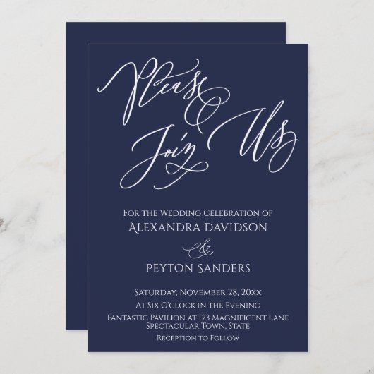 Elegante Kalligraphie "Bitte schließen Sie sich un Einladung (Vorne/Hinten)