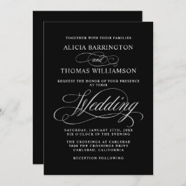 Elegante Kalligraphie Black and Silver Wedding Einladung