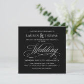 Elegante Kalligraphie Black and Silver Wedding Einladung (Stehend Vorderseite)