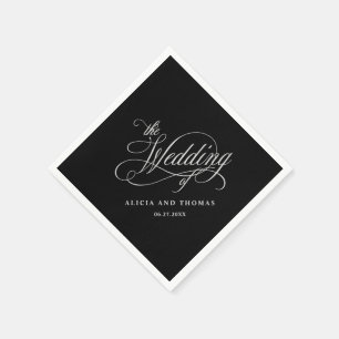Elegante Kalligraphie Black and Silver Wedding Serviette