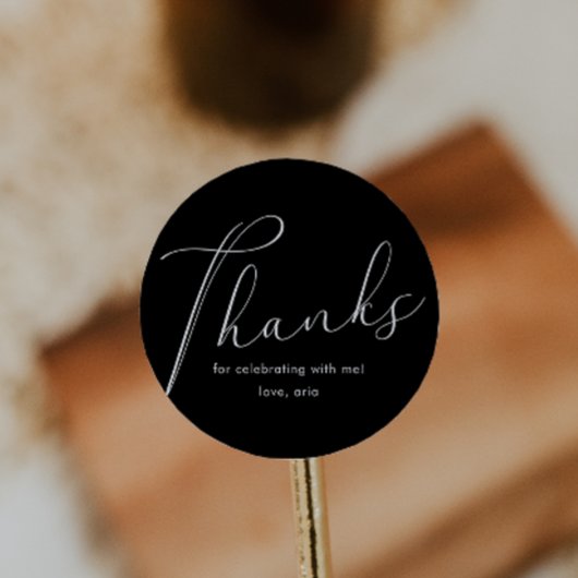 Elegante Kalligraphie Danke Black Runder Aufkleber