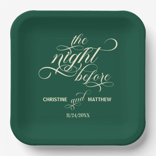 Elegante Kalligraphie Die Nacht vor der Aquamarine Pappteller (Vorderseite)
