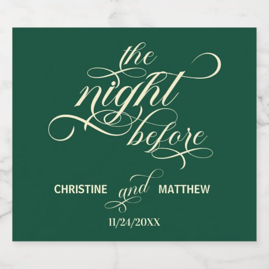 Elegante Kalligraphie Die Nacht vor der Aquamarine Schaumweinetikett (Einzelnes Label)
