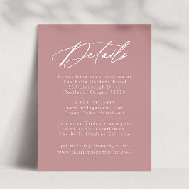 Elegante Kalligraphie Dusty Rose Hochzeitdetails Begleitkarte
