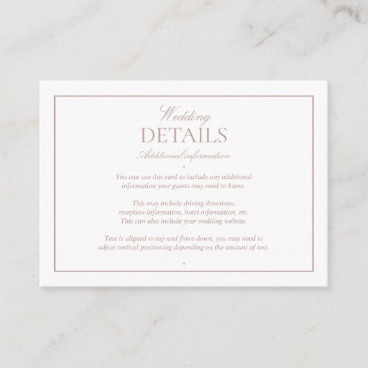 Elegante Kalligraphie Dusty Rose Hochzeitdetails Begleitkarte (Vorderseite)