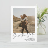 Elegante Kalligraphie, einfach 2 Fotos Save the Da Date (Stehend Vorderseite)