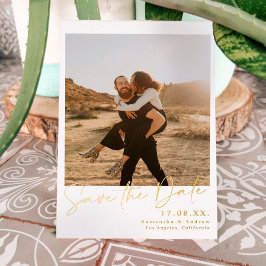 Elegante Kalligraphie, einfach 2 Fotos Save the Da Folieneinladung