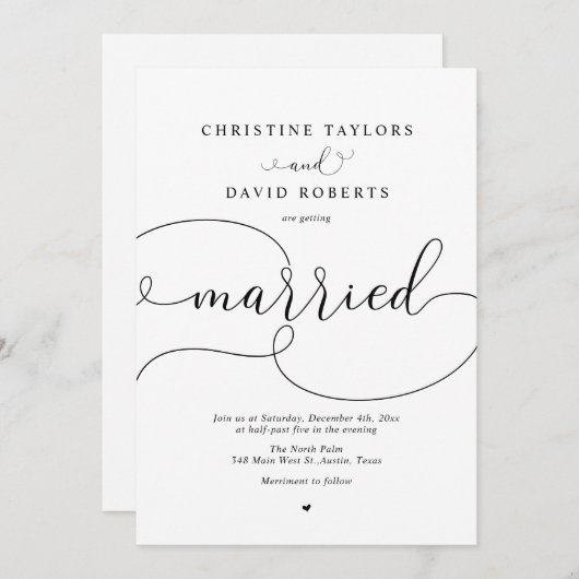 Elegante Kalligraphie, einfache moderne Hochzeitsf Einladung (Vorne/Hinten)