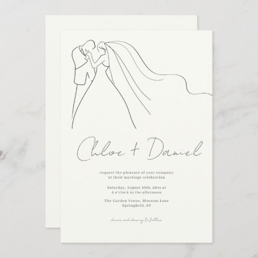 Elegante Kalligraphie Einladung zur Hochzeit (Vorne/Hinten)