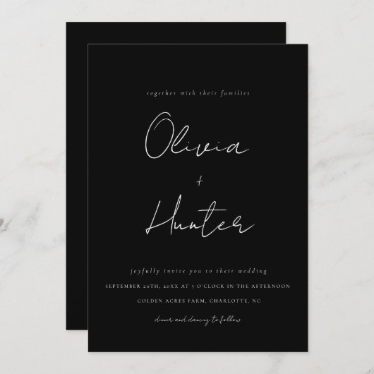 Elegante Kalligraphie Einladung zur Hochzeit (Vorne/Hinten)