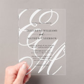 Elegante Kalligraphie Elfenbeinweißes Monogramm Ho Acryleinladungen (Insitu (Handheld))