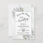 Elegante Kalligraphie Eukalyptus & Lavender Weddin Save The Date (Vorderseite)