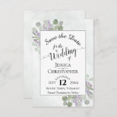Elegante Kalligraphie Eukalyptus & Lavender Weddin Save The Date (Vorne/Hinten)