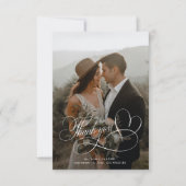 Elegante Kalligraphie-Foto-Hochzeit Dankeskarte (Vorderseite)