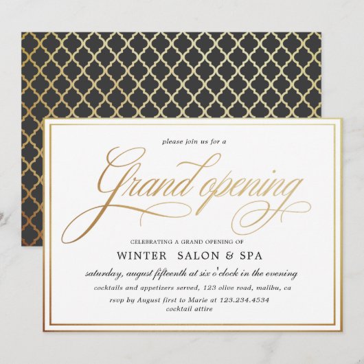 elegante Kalligraphie Gold Grand Opening Einladung (Vorne/Hinten)