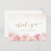 Elegante Kalligraphie, Gold und Blütenhochzeit Dankeskarte (Vorne/Hinten)