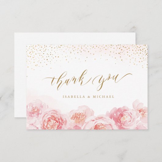 Elegante Kalligraphie, Gold und Blütenhochzeit Dankeskarte (Vorne/Hinten)