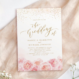 Elegante Kalligraphie, Gold und Blütenhochzeit Einladung
