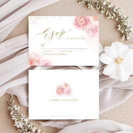 Elegante Kalligraphie, Gold und Blütenhochzeit RSVP Karte