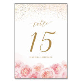 Elegante Kalligraphie, Gold und Blütenhochzeit Tischnummer (Vorderseite)