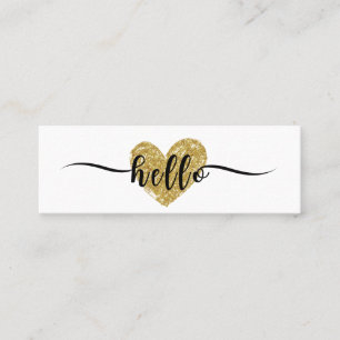 Elegante Kalligraphie Hello Heart Gold Glitzer Mini Visitenkarte