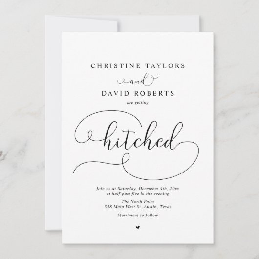 Elegante Kalligraphie, Hitched Einladung (Vorderseite)