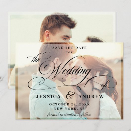 Elegante Kalligraphie Hochzeit 2 FOTO Save the Dat Date (Vorne/Hinten)