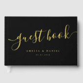Elegante Kalligraphie Hochzeit echter Folie schwar Gästebuch (Vorderseite)