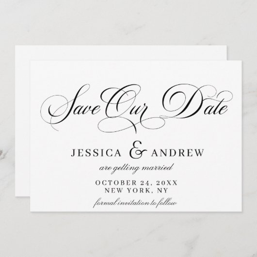 Elegante Kalligraphie Hochzeit einfach Save the Da Save The Date (Vorne/Hinten)