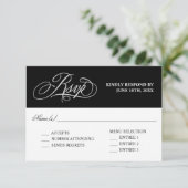 Elegante Kalligraphie Hochzeit RSVP mit Entrees (Stehend Vorderseite)