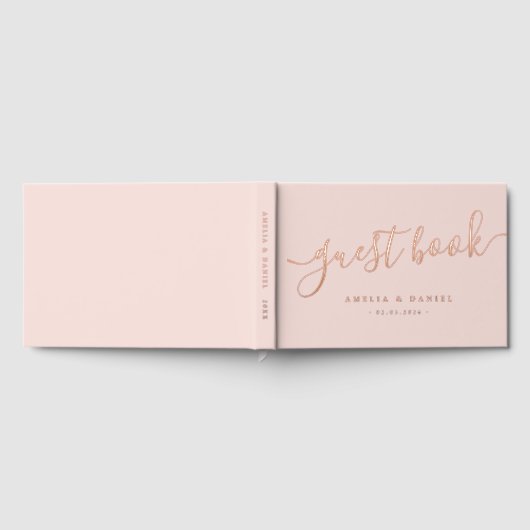 Elegante Kalligraphie Hochzeitlicht Rosa Gästebuch (Voll)
