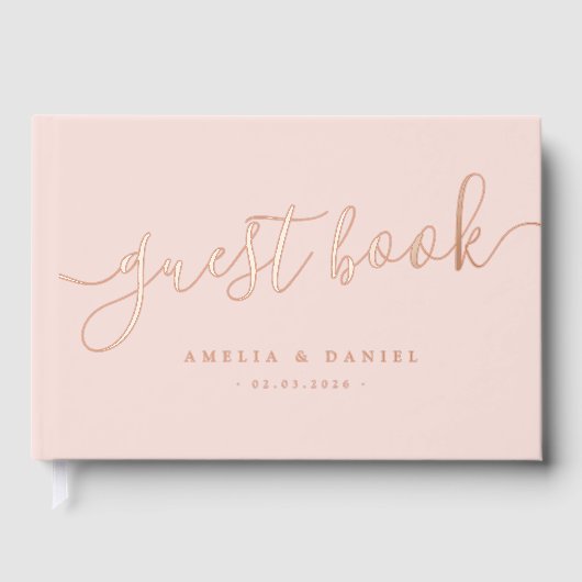Elegante Kalligraphie Hochzeitlicht Rosa Gästebuch (Vorderseite)