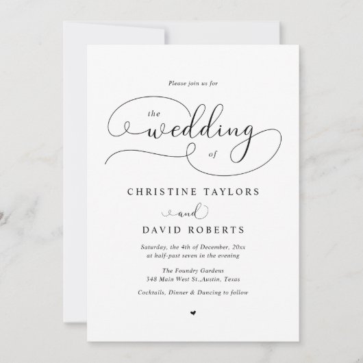 Elegante Kalligraphie, Lässige Hochzeit Einladung (Vorderseite)