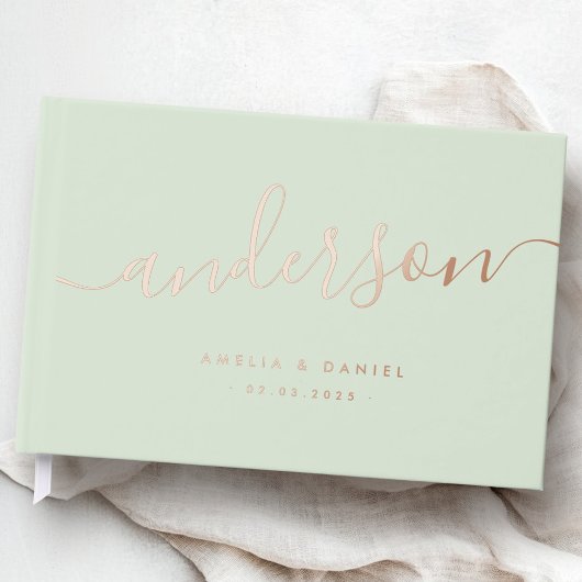 Elegante Kalligraphie Licht Salbei Grün Hochzeit r Gästebuch